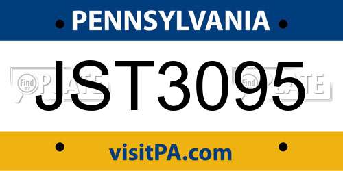 JST3095 Pennsylvania License Plate