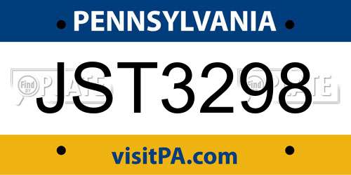 JST3298 Pennsylvania License Plate