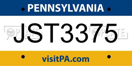JST3375 Pennsylvania License Plate
