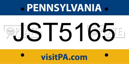 JST5165 Pennsylvania License Plate