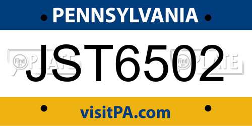 JST6502 Pennsylvania License Plate