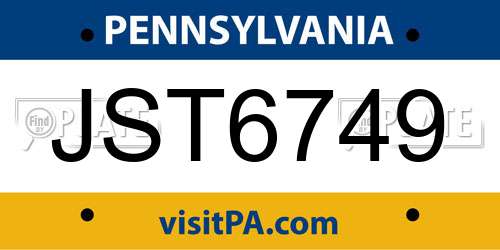 JST6749 Pennsylvania License Plate