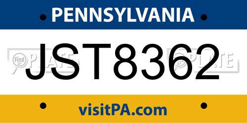 JST8362 Pennsylvania License Plate