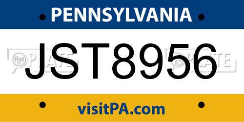 JST8956 Pennsylvania License Plate