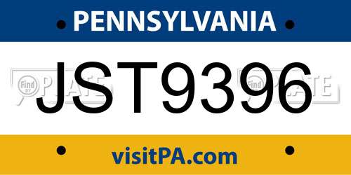 JST9396 Pennsylvania License Plate