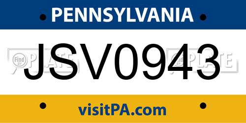 JSV0943 Pennsylvania License Plate