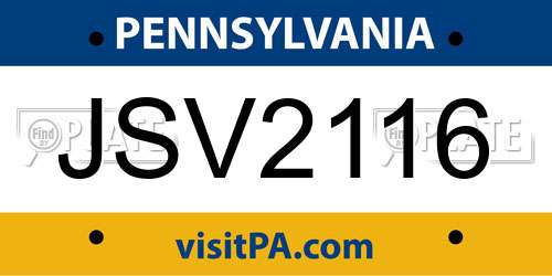 JSV2116 Pennsylvania License Plate