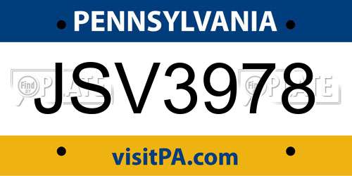 JSV3978 Pennsylvania License Plate
