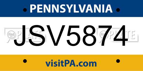 JSV5874 Pennsylvania License Plate