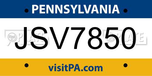 JSV7850 Pennsylvania License Plate