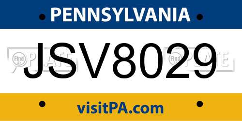 JSV8029 Pennsylvania License Plate