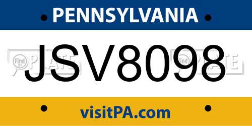 JSV8098 Pennsylvania License Plate