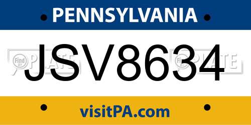JSV8634 Pennsylvania License Plate