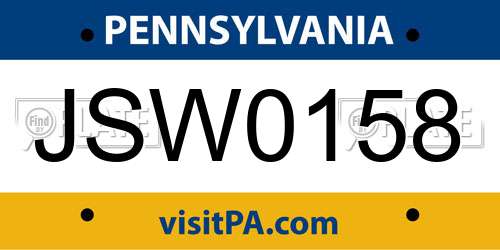 JSW0158 Pennsylvania License Plate