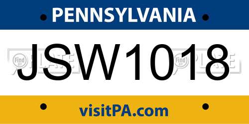 JSW1018 Pennsylvania License Plate