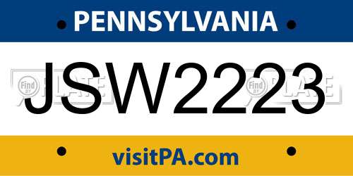 JSW2223 Pennsylvania License Plate