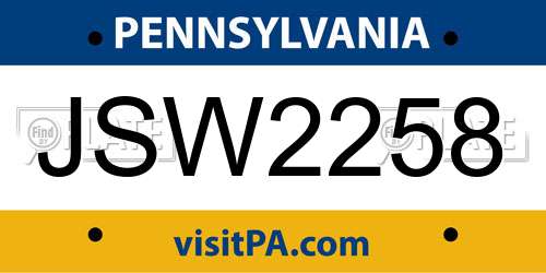 JSW2258 Pennsylvania License Plate