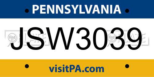 JSW3039 Pennsylvania License Plate