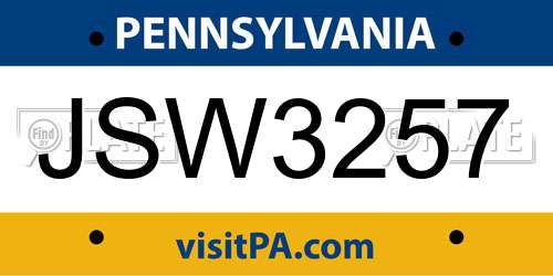 JSW3257 Pennsylvania License Plate