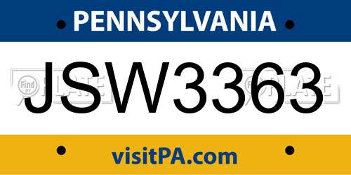 JSW3363 Pennsylvania License Plate