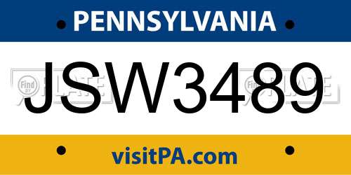 JSW3489 Pennsylvania License Plate