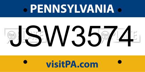JSW3574 Pennsylvania License Plate