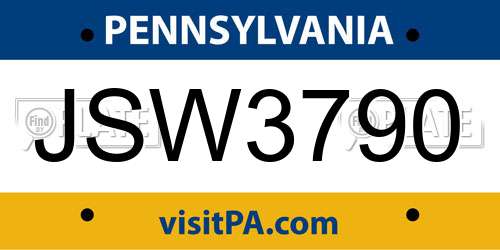 JSW3790 Pennsylvania License Plate
