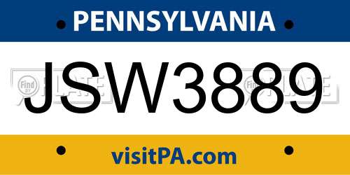 JSW3889 Pennsylvania License Plate