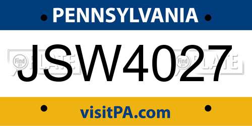 JSW4027 Pennsylvania License Plate