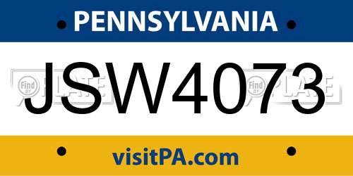 JSW4073 Pennsylvania License Plate