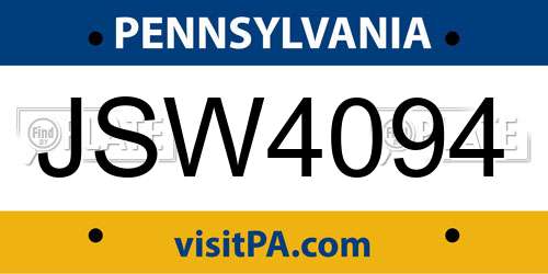 JSW4094 Pennsylvania License Plate