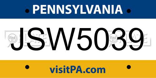 JSW5039 Pennsylvania License Plate