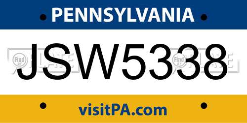 JSW5338 Pennsylvania License Plate