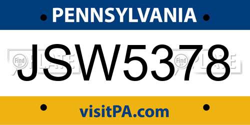 JSW5378 Pennsylvania License Plate