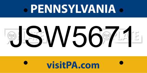 JSW5671 Pennsylvania License Plate