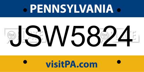 JSW5824 Pennsylvania License Plate