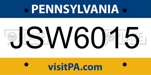 JSW6015 Pennsylvania License Plate