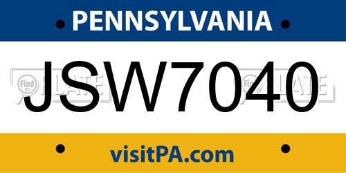 JSW7040 Pennsylvania License Plate