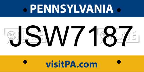 JSW7187 Pennsylvania License Plate