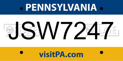 JSW7247 Pennsylvania License Plate