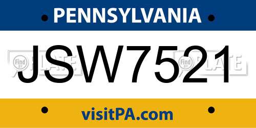 JSW7521 Pennsylvania License Plate