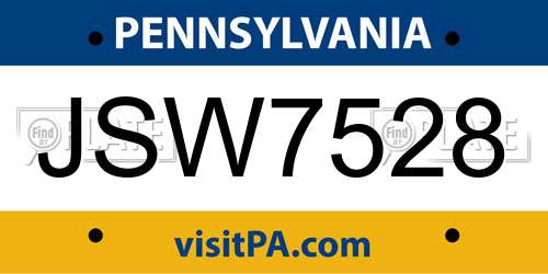 JSW7528 Pennsylvania License Plate