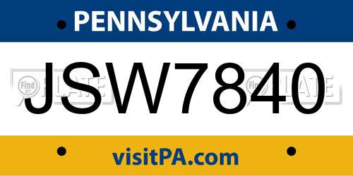 JSW7840 Pennsylvania License Plate