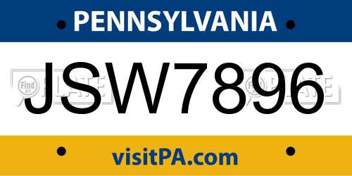JSW7896 Pennsylvania License Plate