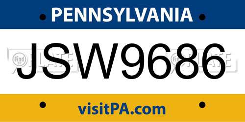 JSW9686 Pennsylvania License Plate