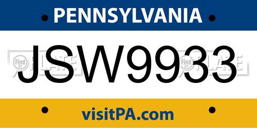 JSW9933 Pennsylvania License Plate