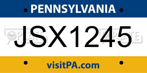 JSX1245 Pennsylvania License Plate