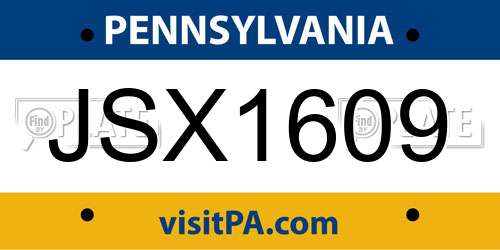 JSX1609 Pennsylvania License Plate