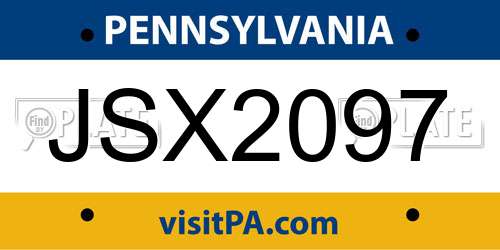 JSX2097 Pennsylvania License Plate