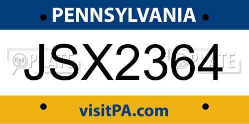 JSX2364 Pennsylvania License Plate